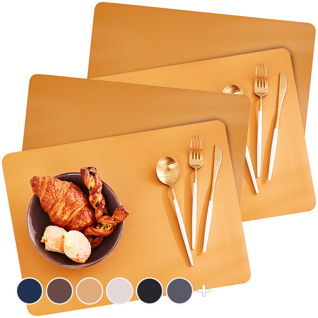 모던감 북유럽 방수 가죽질감 식탁매트, 45 x 33cm, 머스타드