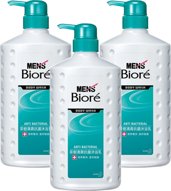 MEN's Biore 台灣公司貨 男性專用 茶樹清爽沐浴乳, 750ml, 3瓶