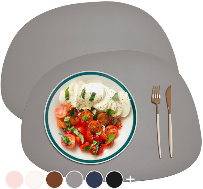 SOYMIX Soymix Bling系列 鵝卵石形防水皮革餐墊, 深灰色, 42*32cm, 2入