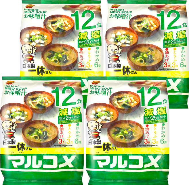 marukome 一休味噌湯 減鹽 12食, 191.1g, 4袋