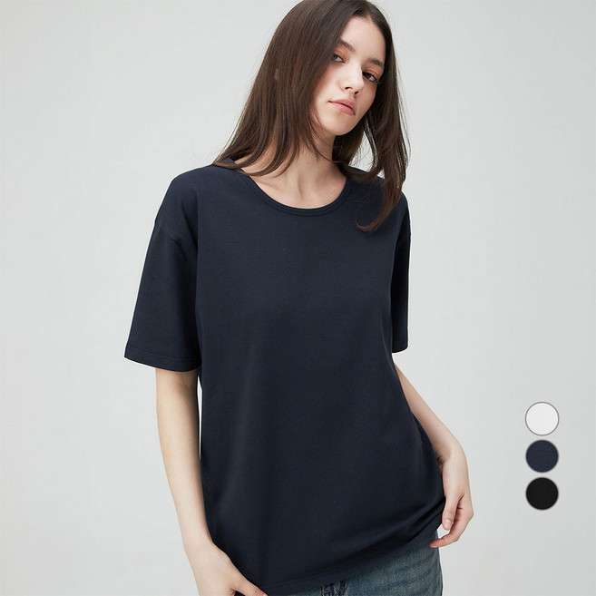 ELLEPARIS 여성용 통기성 루즈핏 스트레치 U넥 반팔 티셔츠