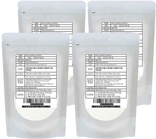 조은약초 에리스리톨 위드 프리미엄 스테비아 가루, 4개, 200g