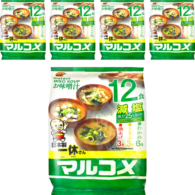 marukome 一休味噌湯 減鹽 12食, 191.1g, 5袋
