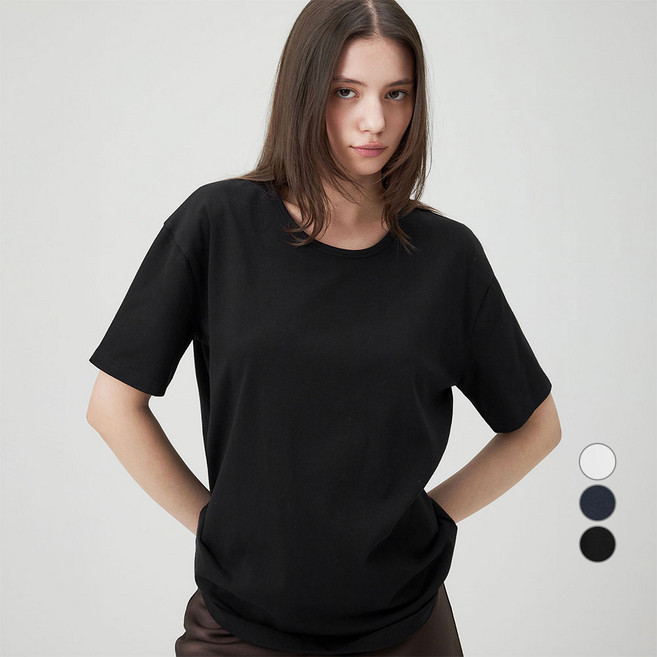 ELLEPARIS 여성용 통기성 루즈핏 스트레치 U넥 반팔 티셔츠