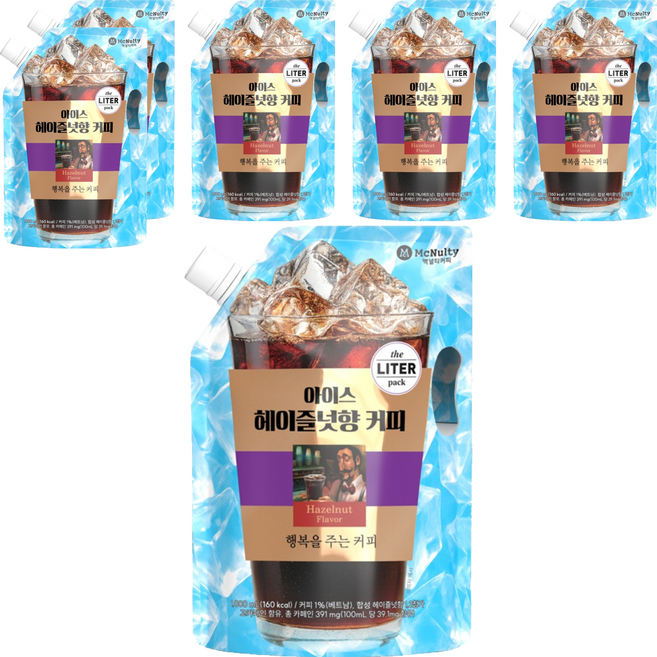 맥널티커피 아이스 헤이즐넛향 커피 대용량 파우치, 1L, 6개
