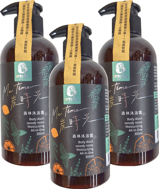 DAWOKO 木酢達人 炭時光 森林沐浴露, 300ml, 3瓶