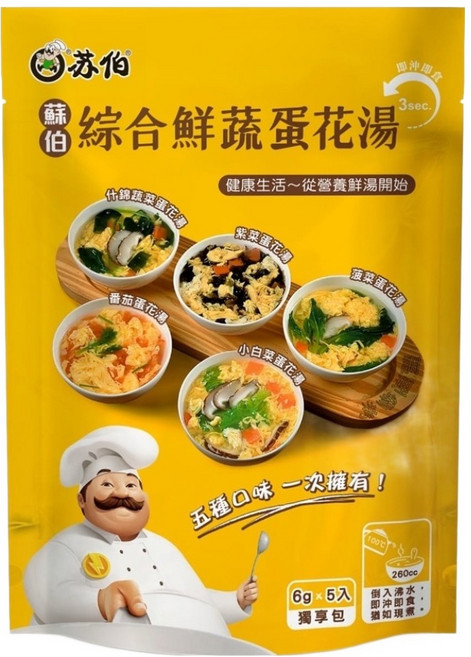 蘇伯 綜合鮮蔬蛋花湯, 30g, 1袋