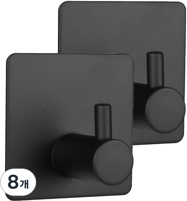 코지웰 접착식 무타공 욕실 후크걸이, 블랙, 8개