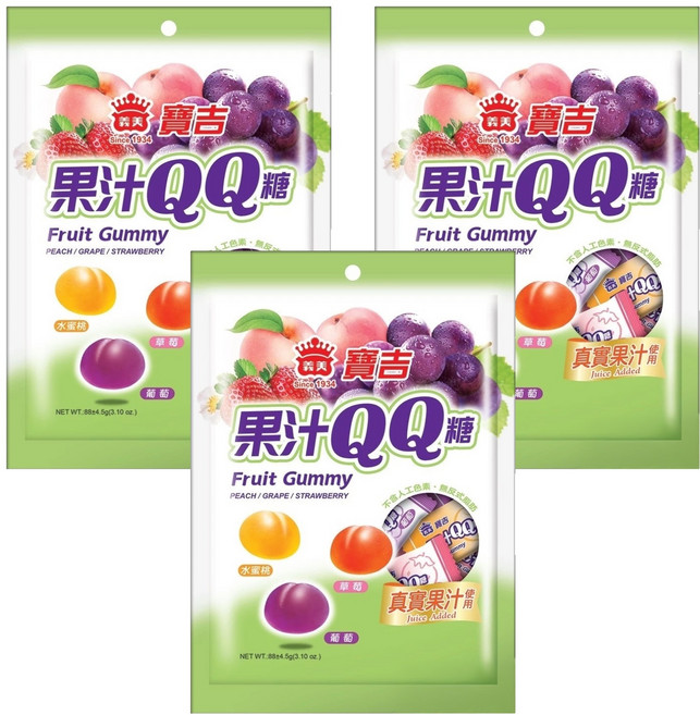 義美 寶吉果汁QQ糖 綜合, 88g, 3袋