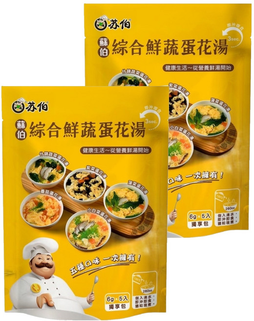 蘇伯 綜合鮮蔬蛋花湯, 30g, 2袋