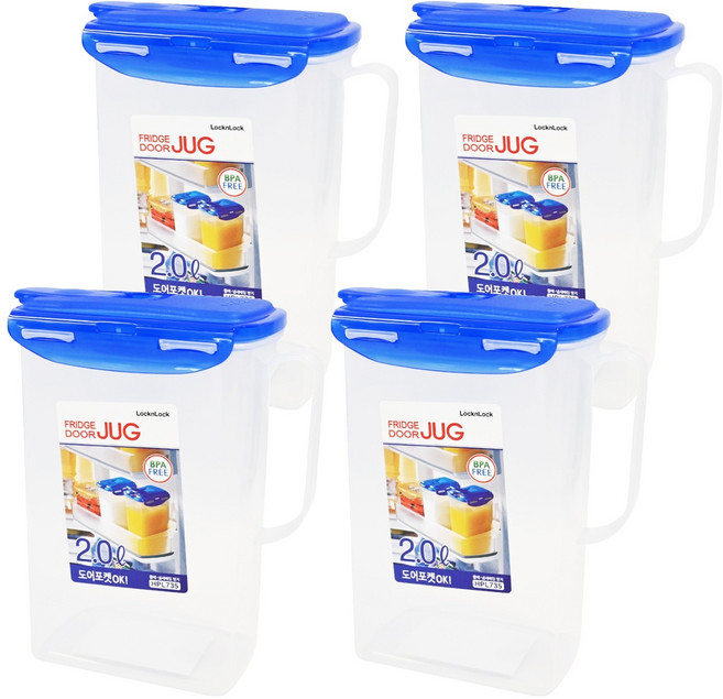 LocknLock 樂扣樂扣 PP水壺 4個, 透明色 + 藍色, 2L