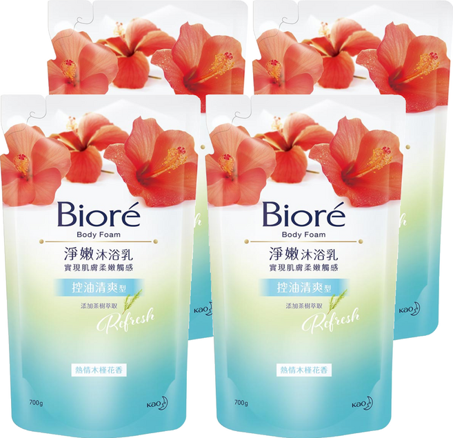 Biore 蜜妮 淨嫩沐浴乳 補充包 熱情木槿花香, 700g, 4包