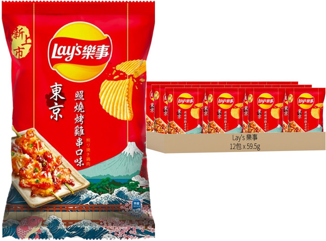Lay's 樂事 波樂洋芋片 東京照燒烤雞串口味, 59.5g, 12包