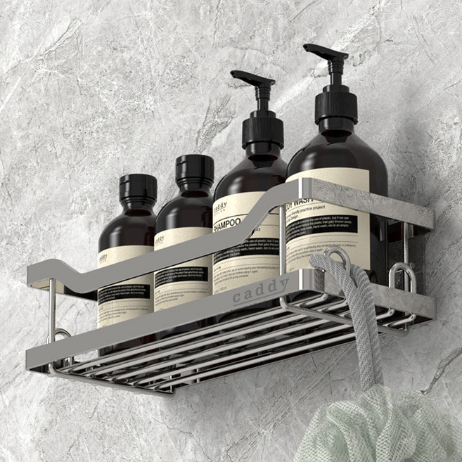 퍼플고릴라 캐디디자인 알테그리츠 STS304 무타공 고강도 프레임 욕실선반 일자형, 크롬 실버, 1개