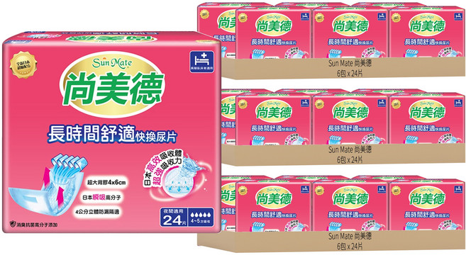Sun Mate 尚美德 長時間舒適快換尿片, 24 x 55cm, 24片, 18包
