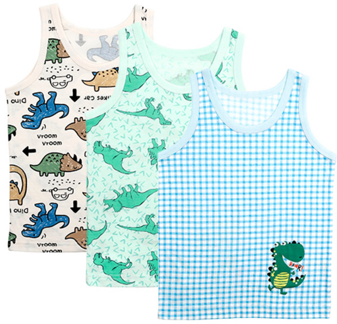 메이키즈 남아용 쥬라기 오가닉 편면 런닝 3종 세트