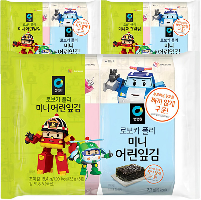 청정원 로보카폴리 미니 어린잎김 8p, 18.4g, 3개