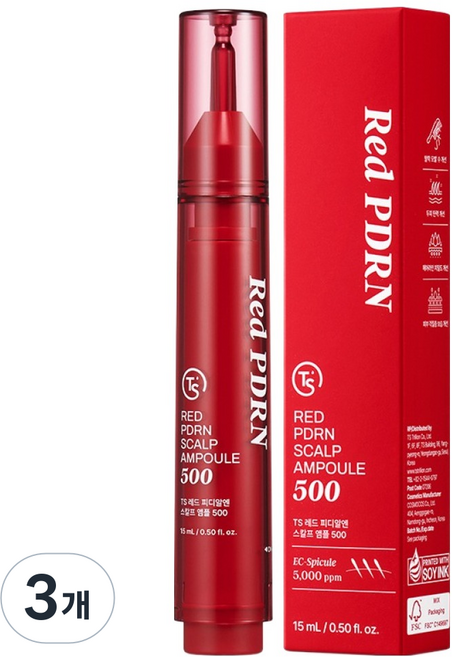 TS 레드 PDRN 스칼프 두피 앰플 500, 3개, 15ml