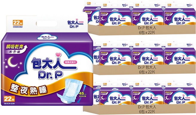 Dr.P 包大人 整夜熟睡 替換式尿片, 50 x 24cm, 22片, 18包