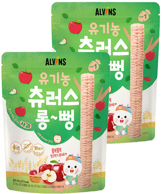 엘빈즈 유아용 츄러스 롱뻥 STEP1, 사과맛, 30g, 2세트