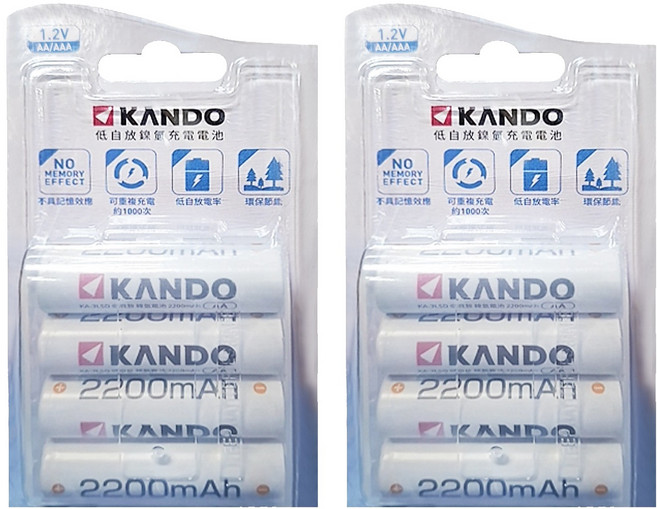 KANDO 感動 低自放 鎳氫電池 2200mAh 可重複充電約1000次, 4顆, 2組