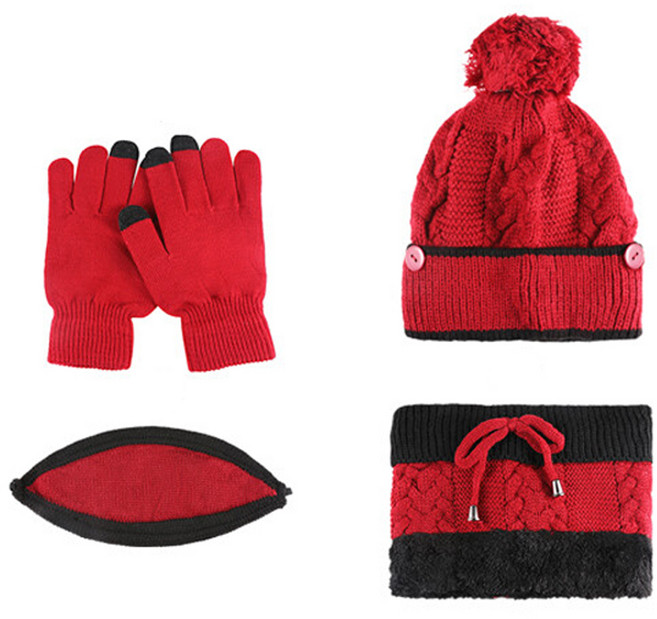 JAR 4in1秋冬加絨保暖毛帽4件組