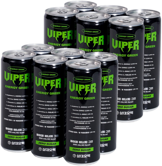 삼대오백 바이퍼 에너지 그린 제로 음료, 355ml, 12개