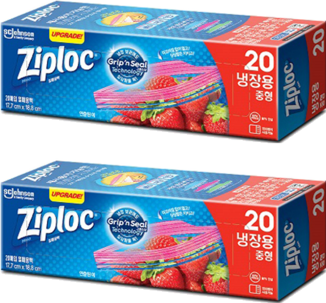 지퍼락 그립앤실 지퍼백 냉장용, 중(M), 20개입, 2개