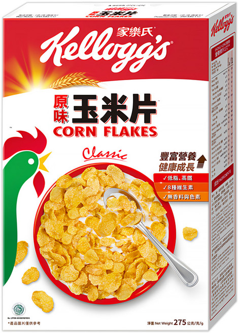 Kellogg's 家樂氏 CORN FLAKES 公雞玉米片 原味玉米片, 275g, 1盒