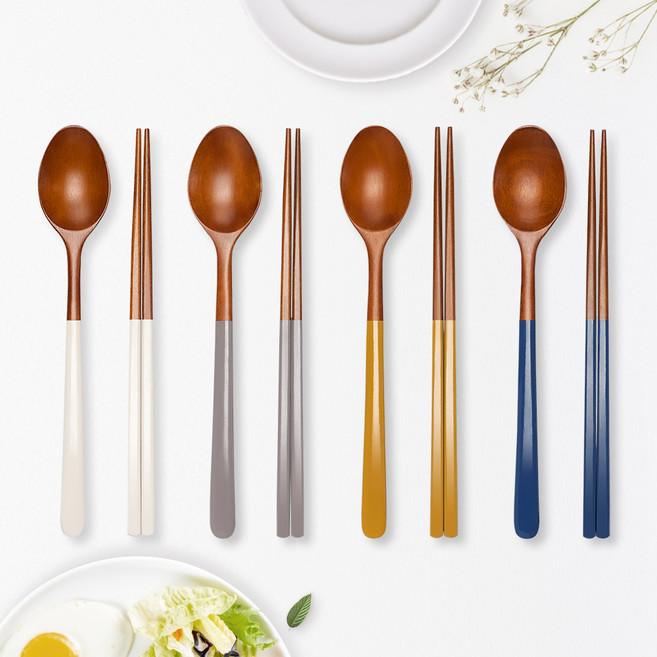 라온누리 옻칠 자연애 우드 수저 4벌 세트, 화이트, 그레이, 머스타드, 딥블루, 숟가락 4p + 젓가락 4p, 1개