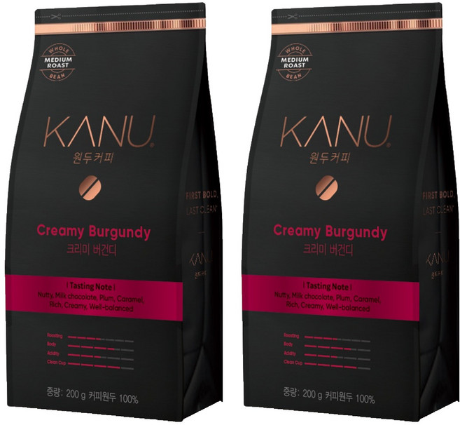 KANU Creamy Burgundy咖啡豆, 無研磨咖啡豆, 200g, 2包