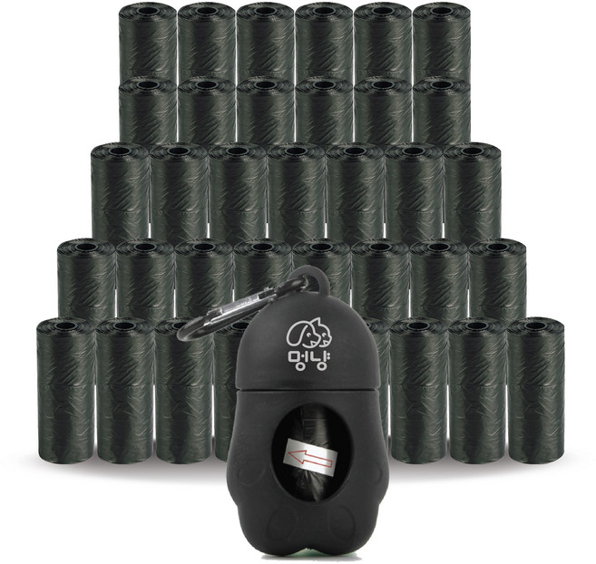 멍냥 반려동물 휴대용 배변봉투 케이스 + 리필봉투, 블랙, 735개입, 1개