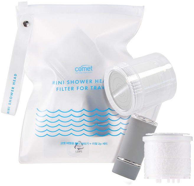 코멧 여행용 필터 샤워기 + 리필 2p 세트, 1개, 혼합색상