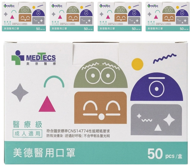 MEDTECS 美德醫療 成人醫用口罩, 按讚藍, 50片, 5盒