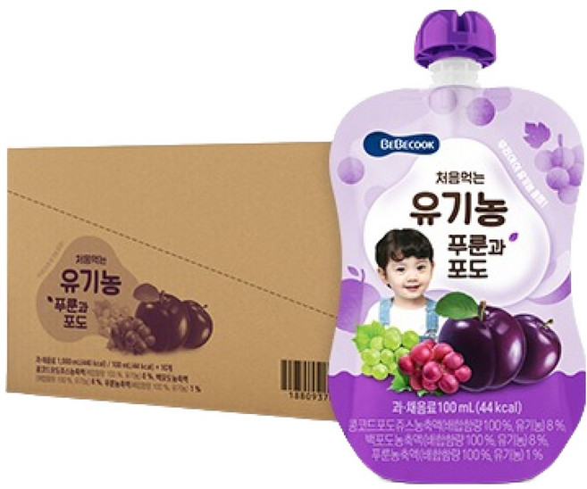 베베쿡 처음먹는 유기농 야채주스, 푸룬과 포도, 100ml, 10개