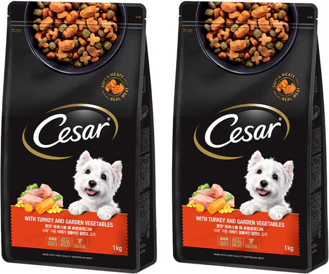 시저 어덜트 강아지 건식사료, 칠면조, 1kg, 2개