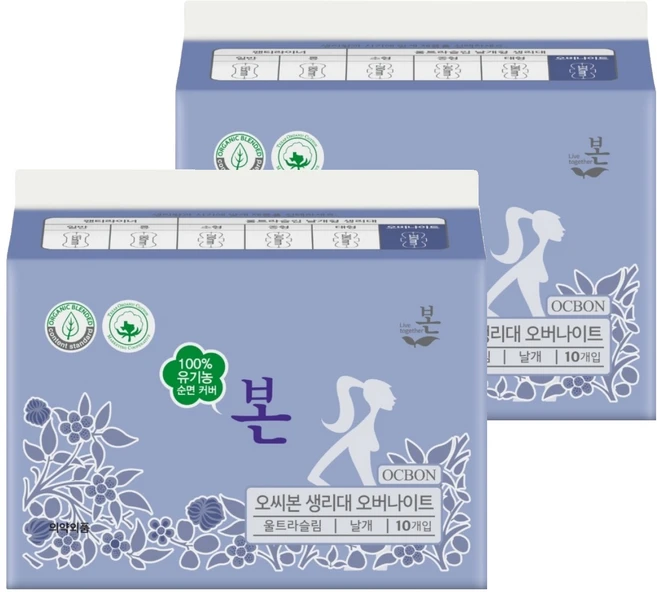 유기농본 순면커버 울트라슬림 생리대 날개형, 오버나이트, 10개입, 2개 - 쿠팡