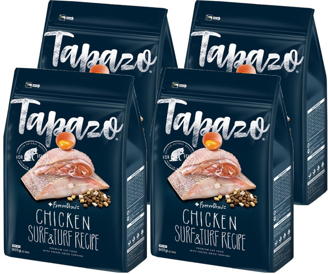 Tapazo 特百滋 成幼貓用 凍乾雙饗宴 低敏配方乾糧, 海魚 + 雞肉, 907g, 4包