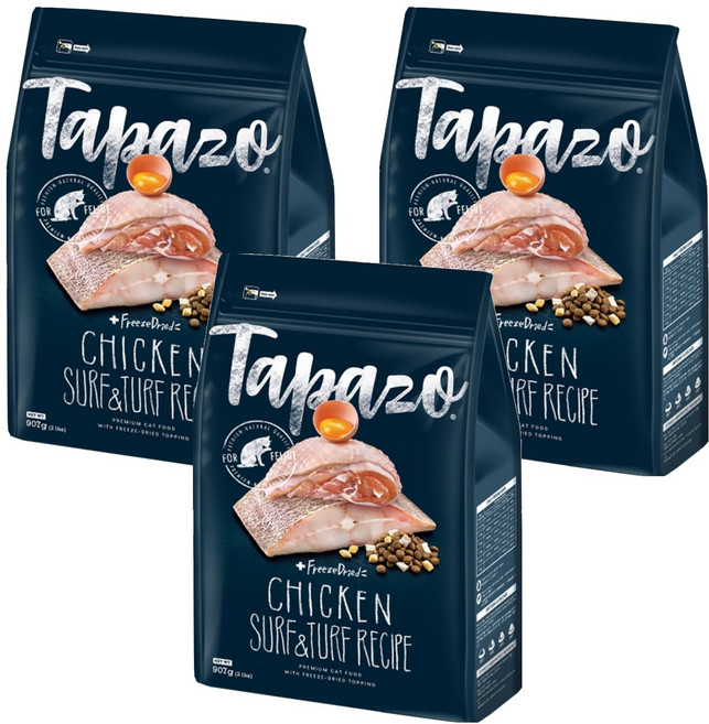 Tapazo 特百滋 成幼貓用 凍乾雙饗宴 低敏配方乾糧, 海魚 + 雞肉, 907g, 3包