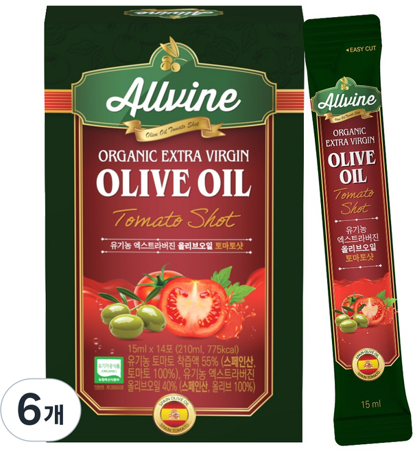 Allvine Oil 橄欖油番茄飲 15ml 14包, 6個, 210ml