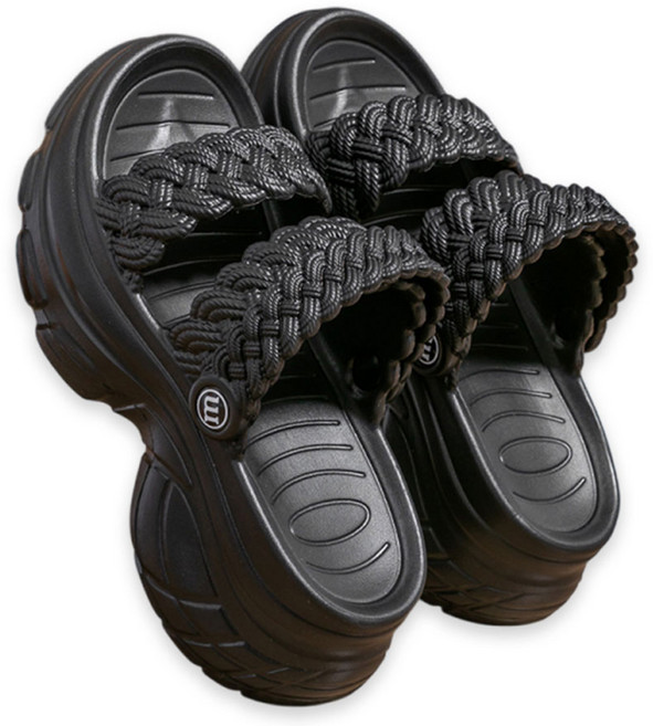 에델린 발 편한 꼬임 통굽 샌들 슬리퍼, 240, 블랙, 1개