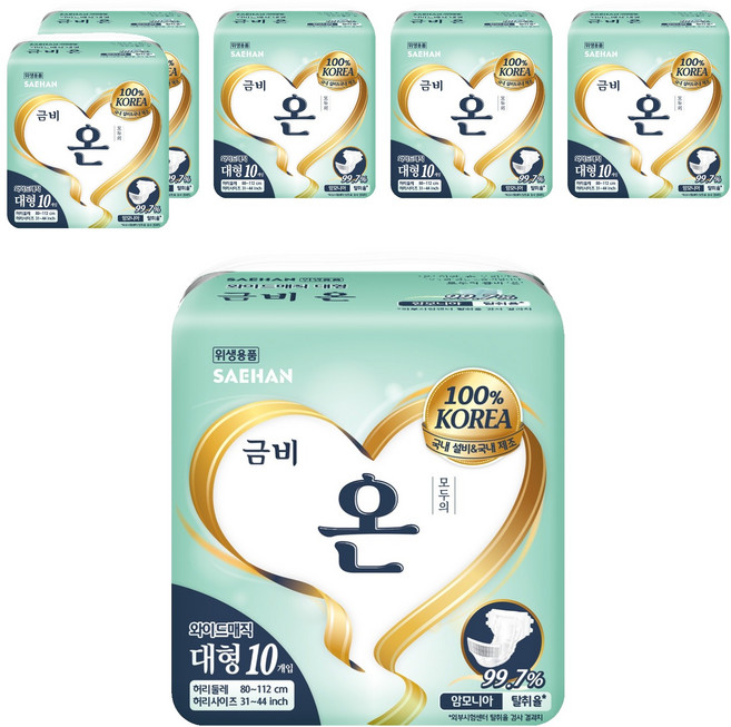 Geumbi 韓國原裝進口 On系列 黏貼型成人紙尿褲 SGA3188, 6個, L號, 10片