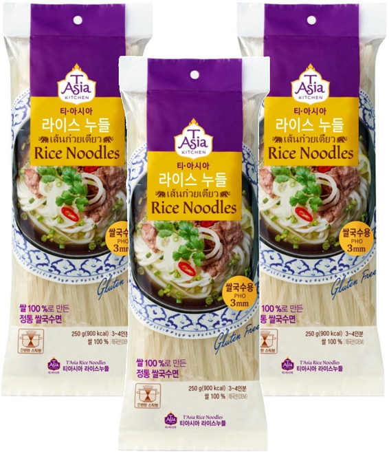 티아시아키친 라이스누들 쌀국수용 3mm, 250g, 3개