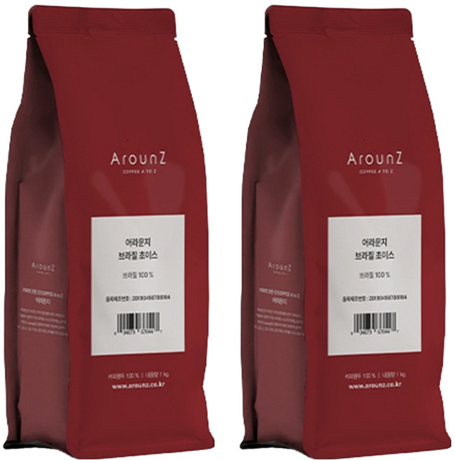 어라운지 브라질 초이스 원두커피, 1kg, 2개, 홀빈(분쇄안함)