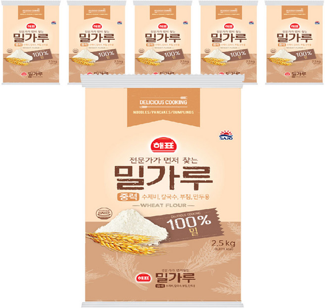 해표 중력 밀가루, 2.5kg, 6개