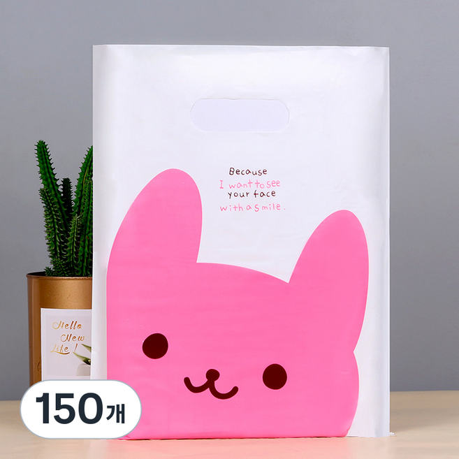 길그리 예쁜 비닐 손잡이 선물 포장 봉투 쇼핑백, 03 토끼, 150개