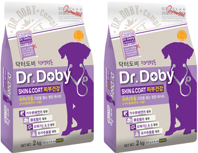닥터도비 강아지 기능성 사료, 피부/피모, 2kg, 2개