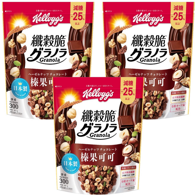 Kellogg's 家樂氏 Granola 纖穀脆 榛果可可, 300g, 3包