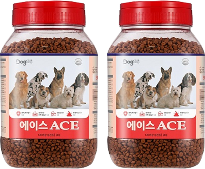 도그랑 어덜트 강아지 에이스 건식사료, 닭, 2kg, 2개