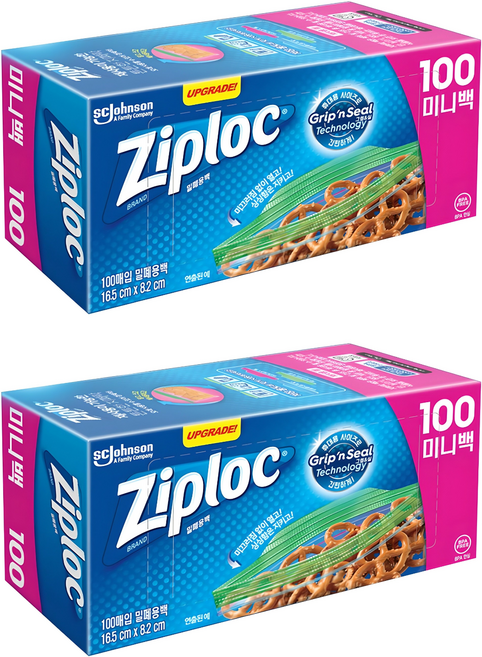 지퍼락 그립앤실 냉장 밀폐용백, 미니(XS), 100개입, 2개